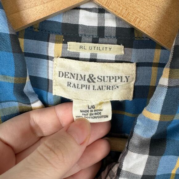 Ralph Lauren Denim & Supply Womens Utility Blue Yellow Plaid Button Down Shirt L - Picture 8 of 11